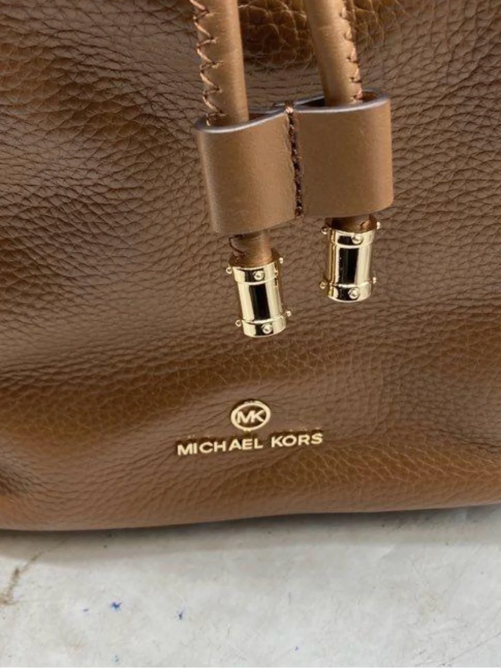 Michael Kors Cognac Pebbled Leather Drawstring Tote